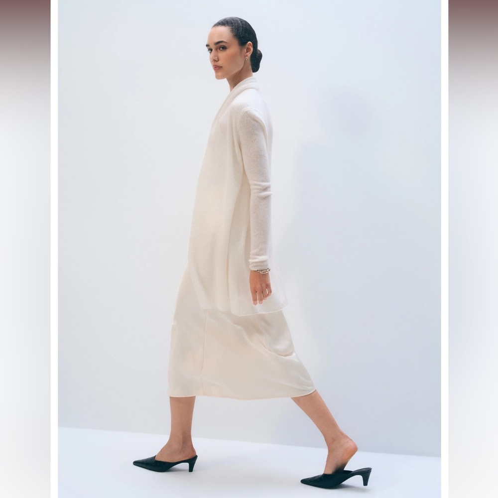 New White + Warren 100% Cashmere Trapeze Cardigan in Pearl White size small - Picture 2 of 13